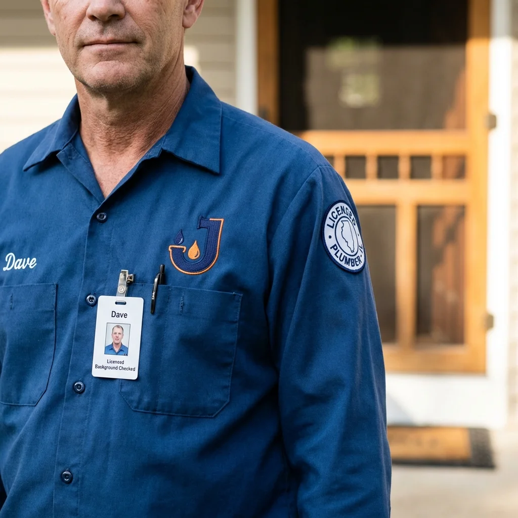 Licensed plumber showing ID badge in New Cumberland, WV