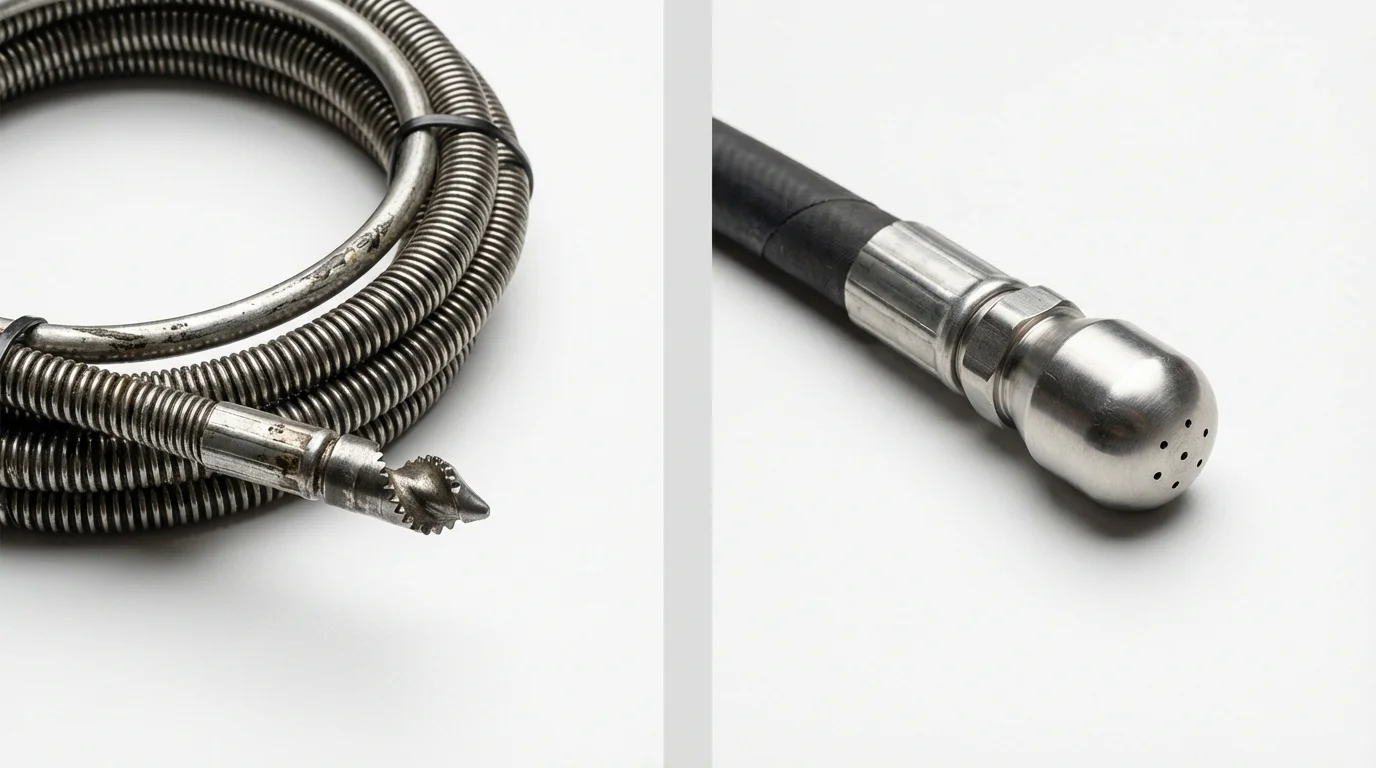 Drain snake cable and hydro jetting nozzle used for drain cleaning in New Cumberland, WV