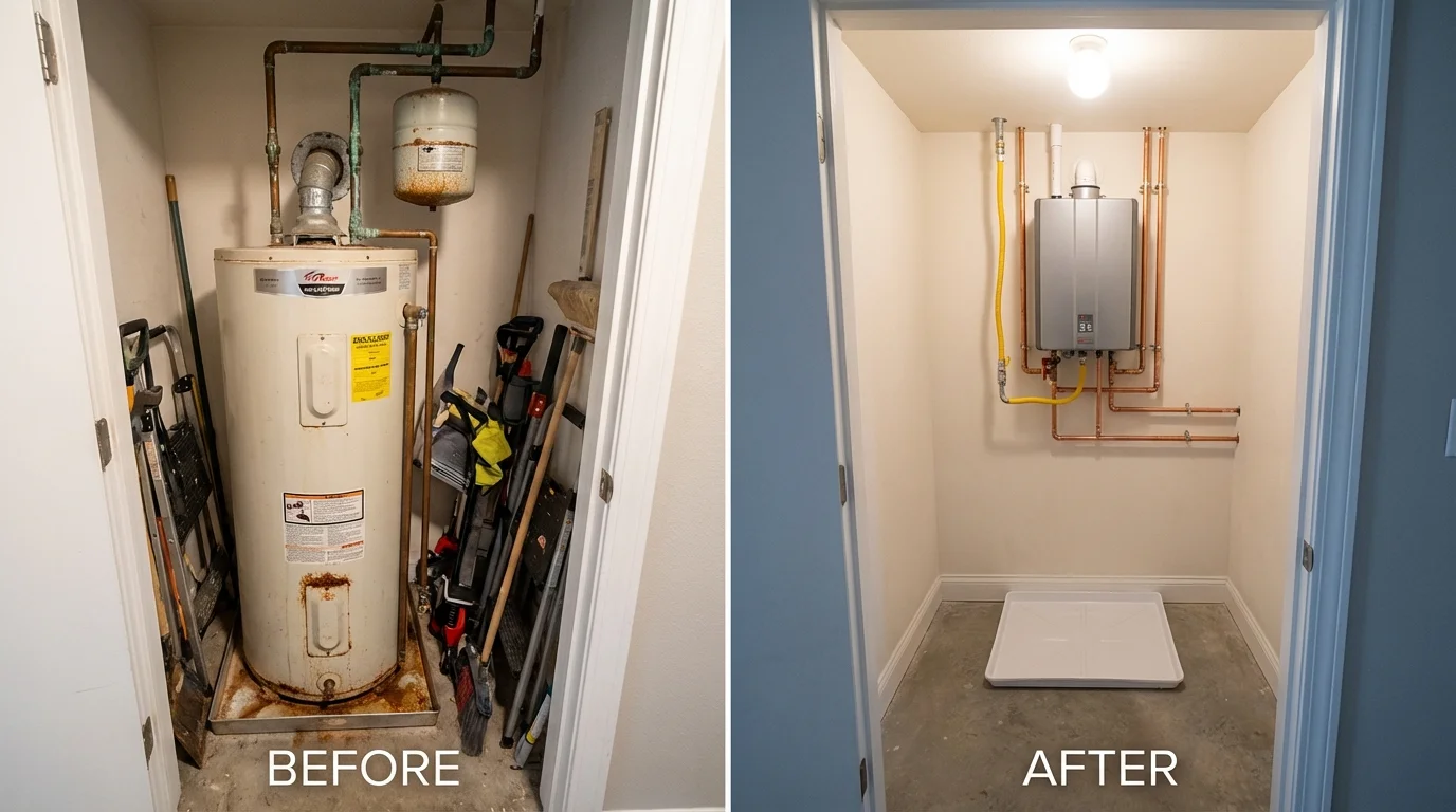 Tank water heater versus wall-mounted tankless unit comparison for New Cumberland, WV homeowners